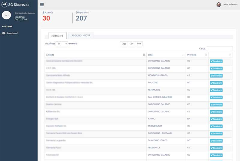 app sicurezza sul lavoro Dashboard consulente