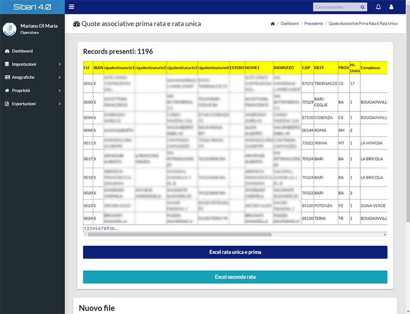Esportazione contributi associativi in Excel tracciato su Poste Italiane