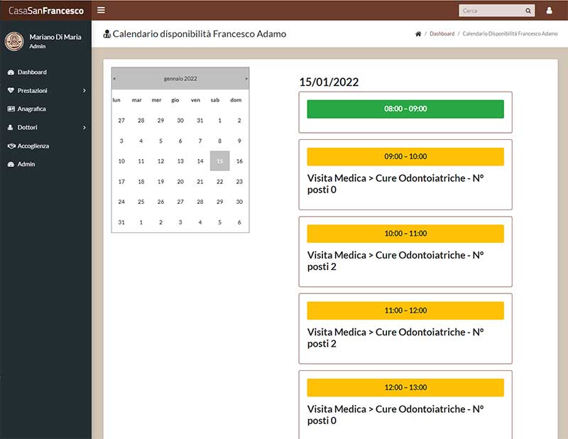 Calendario prestazioni mediche programmate